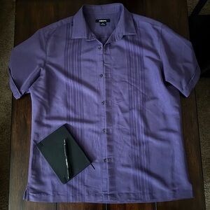 Cubavera Purple Short-Sleeve Guayabera-Style Shirt Medium